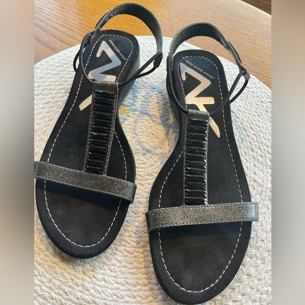 ANNE KLEIN Dress Black Bling Flat Sandals Size 7M
